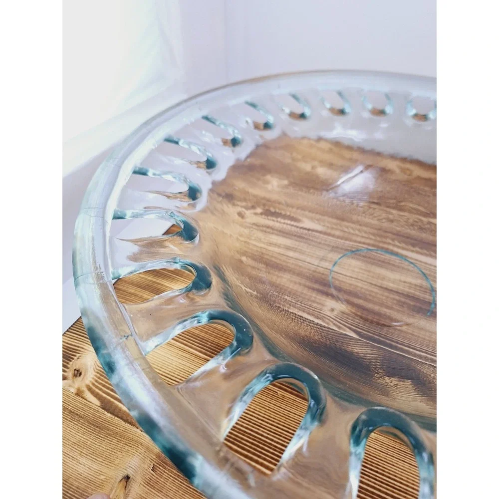 Openwork Recycled‎ Art Glass Bowl by Couronne Co-Reticulated Rim -Made In Spain
